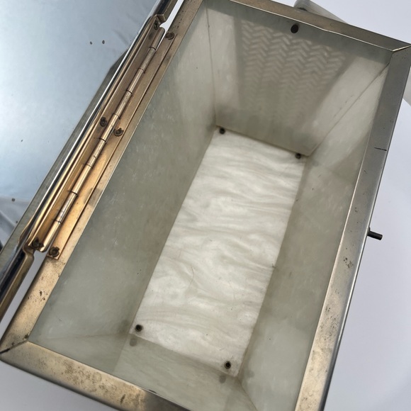 Vintage 40’s Tyrolean NY Woman Lucite Pearl & Gold Metal with Mirror Box Bag - Picture 7 of 13